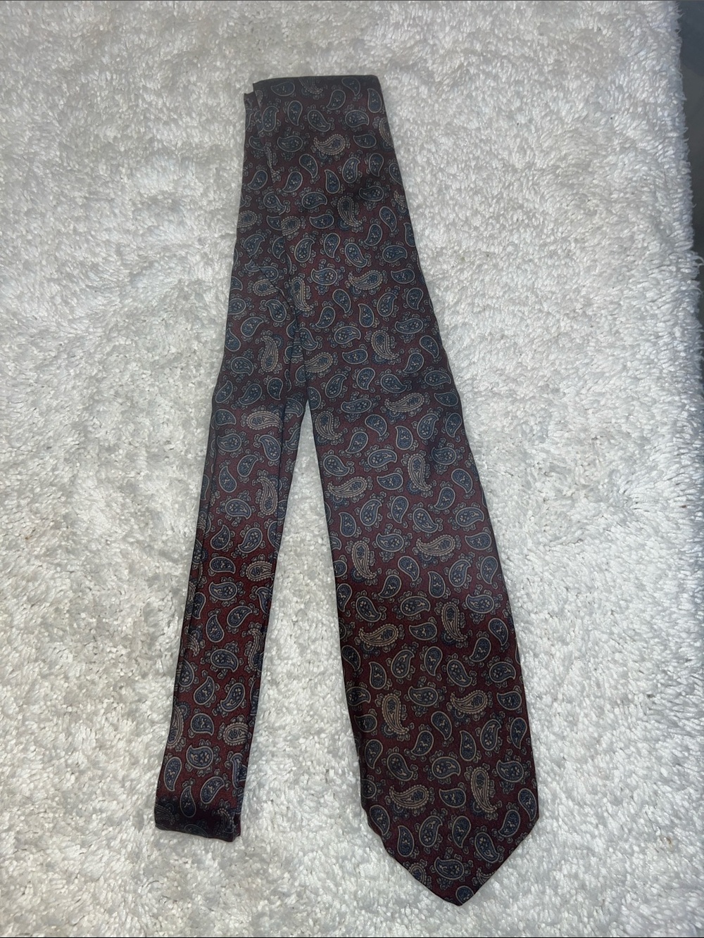 Vintage Christian Dior Silk Paisley Neck Tie Burgundy Brown Cravates